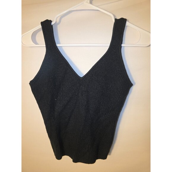 Daily Ritual Juniors Concert Wear Cropped Sleeveless Sweater Black Top Vneck M - Picture 1 of 2